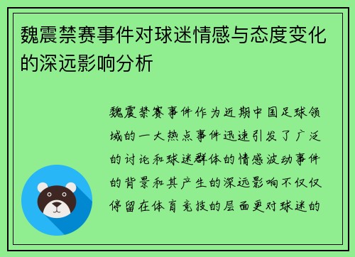 魏震禁赛事件对球迷情感与态度变化的深远影响分析
