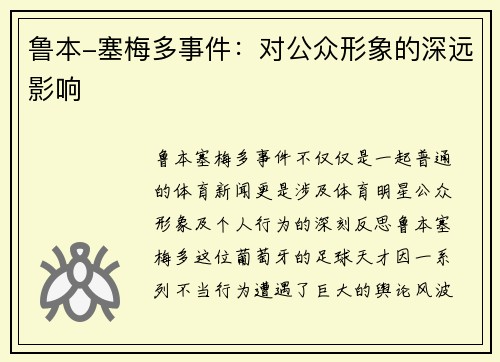 鲁本-塞梅多事件：对公众形象的深远影响