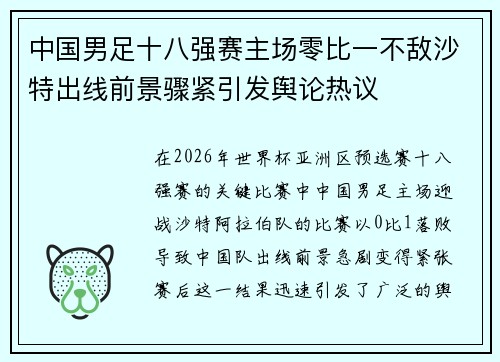 中国男足十八强赛主场零比一不敌沙特出线前景骤紧引发舆论热议